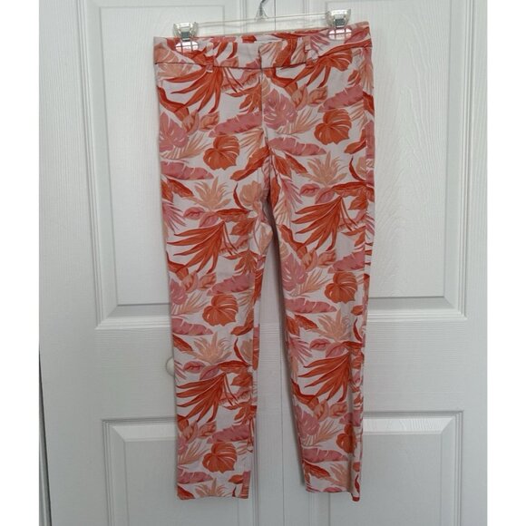 Old Navy Pixie Mid -Rise Crop Ankle Orange Floral Skinny Pants Size 2 - Picture 1 of 10